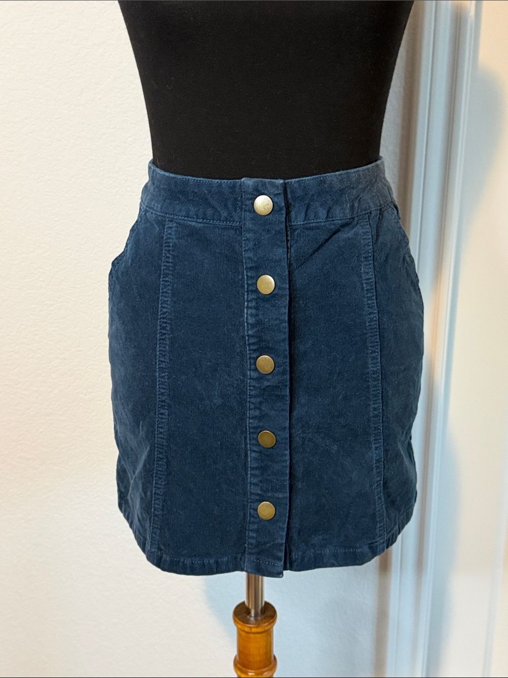 Altar'd State Navy Button-Front Cord Mini Skirt